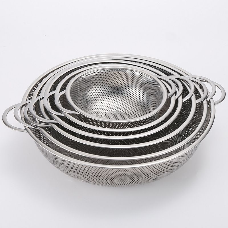 Stainless steel draining basket with fine holes - rice washing and vegetable washing basket - rice washing sieve basket