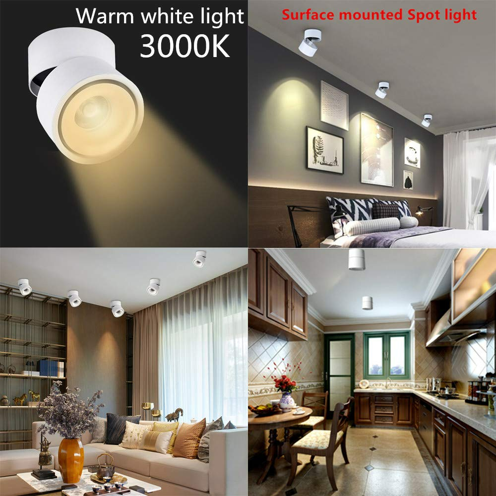 MECOLA LED Indoor Ceiling Spotlight 360°Adjustable -Surface Mounted COB Lighting-12W LED 3000K/4000K Natural Light/6000K Ceiling Downlight -Aluminum Wall Lamp/Wall Swivel Lamp