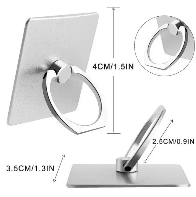 Phone Ring Grip Finger Holder Stand -  Safe and Secure Grip - Compact and slim design (6.1mm) - Rotates 360 degrees and swivels 180 degrees - Ring Phone Holder