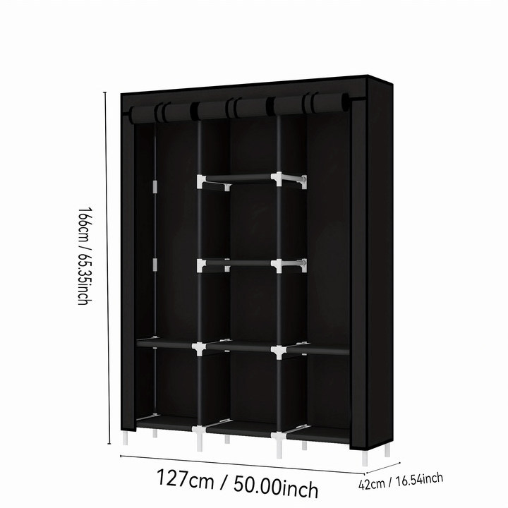 130YG-H Portable Closet Storage Organizer Wardrobe Clothes Rack with Shelves