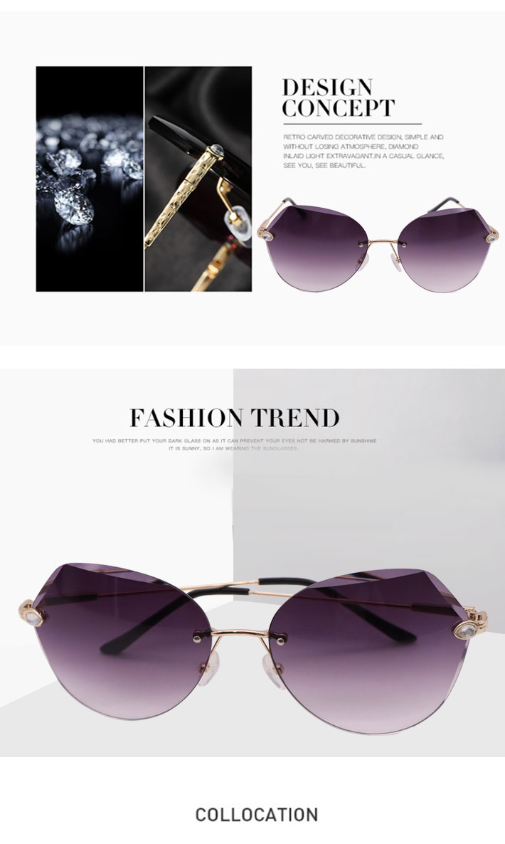 8989 Square Rimless Sunglasses Women Brand Designer Rhinestone Polygon Ladies Sunglasses Trimming Irregular