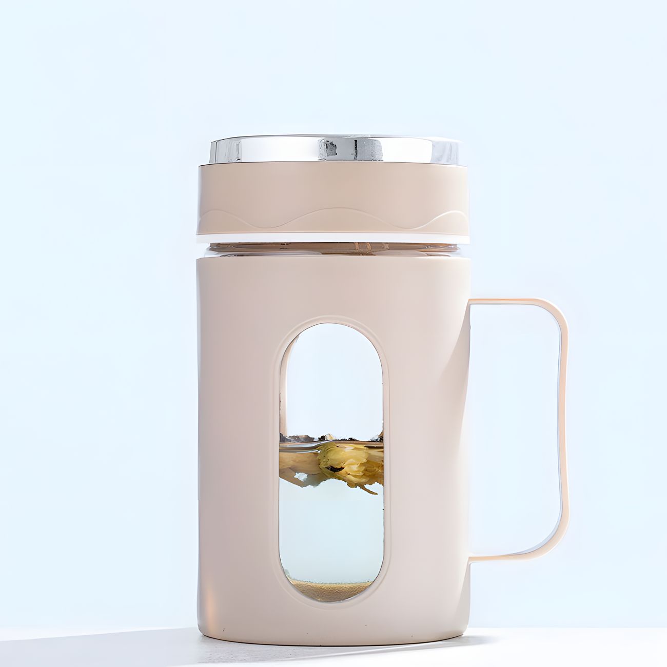 Glass water cup with handle double-layer plastic glass cup large capacity welfare gift office business plastic shell water cups