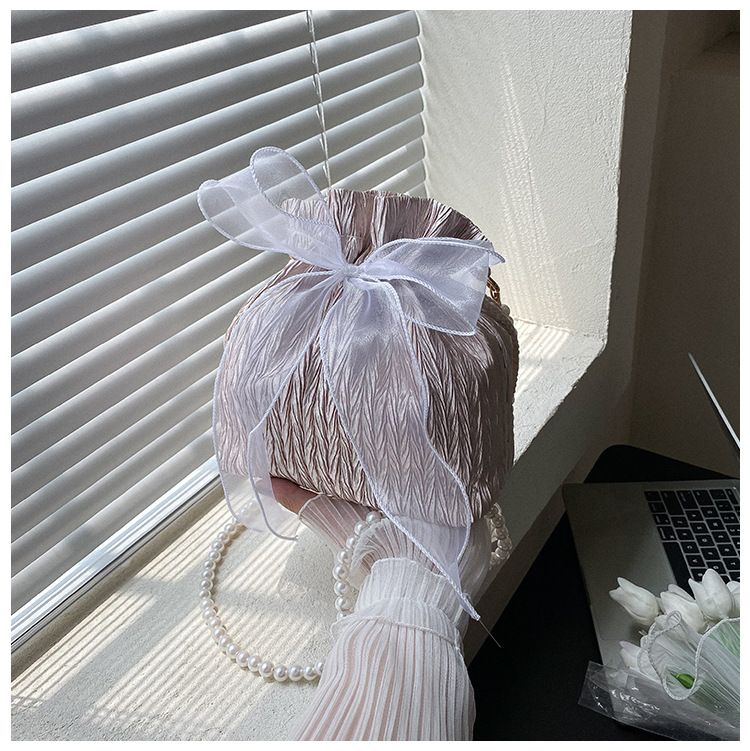 2025 Summer Trendy New Women's Bag, Pearl Pleated Crossbody Bag for Women, Fashion Versatile Single-Shoulder Bag, Korean Niche Texture Ladies' Bag