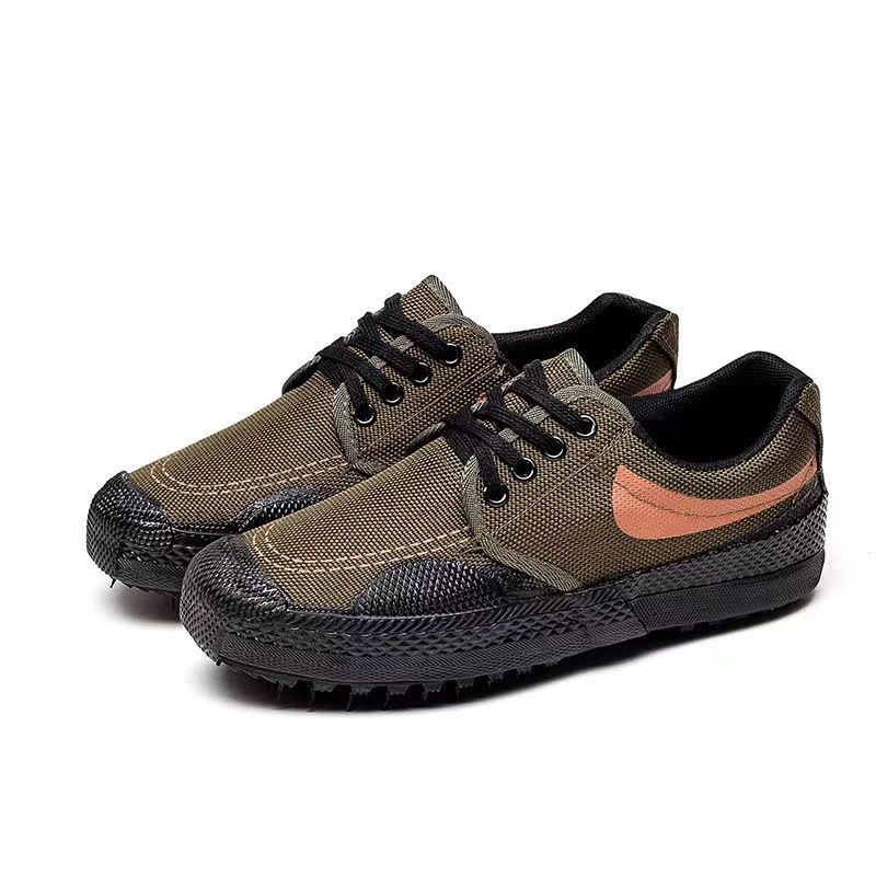 Release Shoes Men's Rubber Soled Training Shoes Labor Protection Anti Slip Flat Heel Low Cut Wear-Resistant Rubber Shoes Breathable Construction Site Military Training Shoes