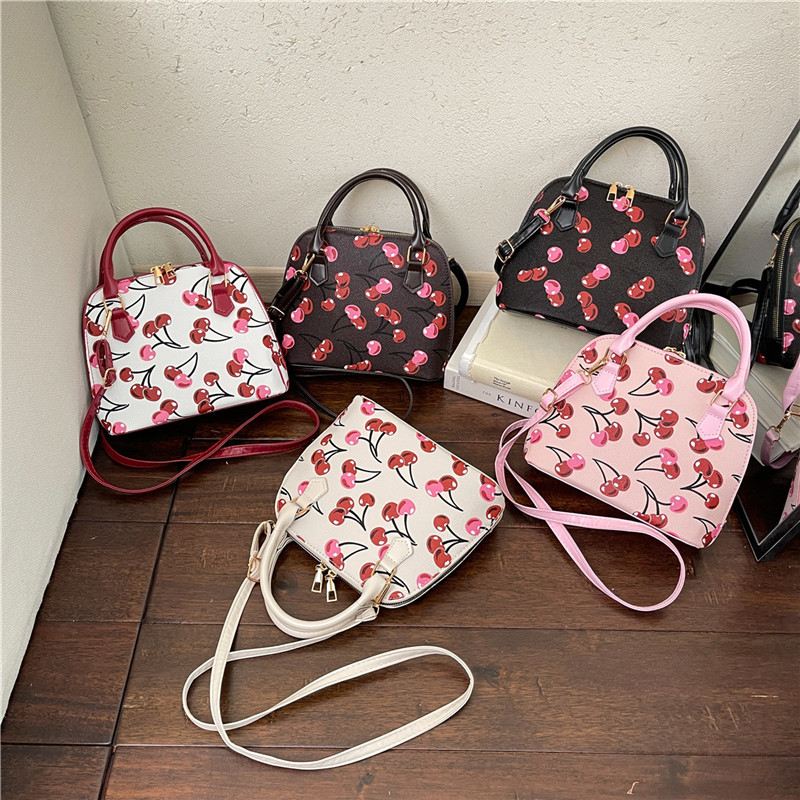 New Women Cherry Print Shell Bag, Luxury Versatile Handbag & Crossbody Bag, Preppy Style Small Shoulder Bag
