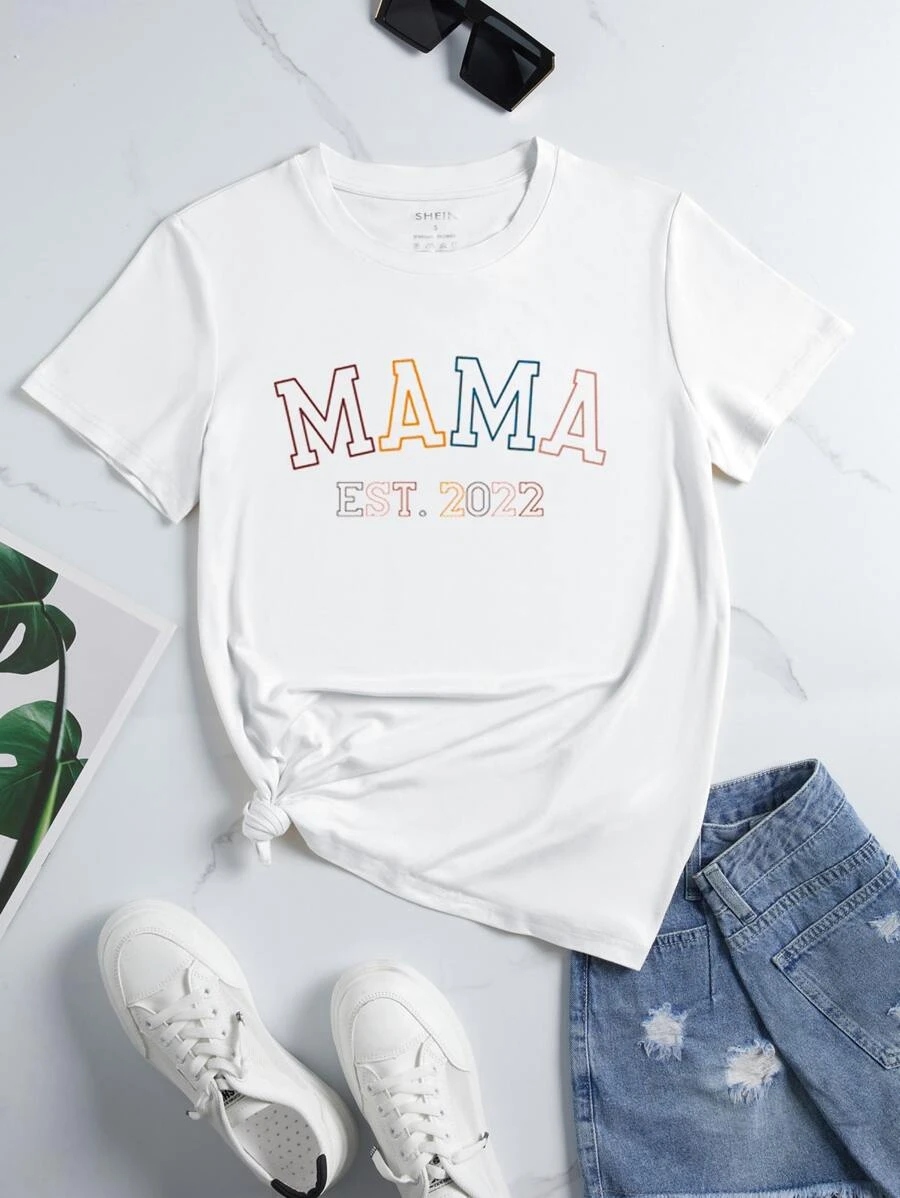 DX077# Women Letter Graphic Tee T-Shirt