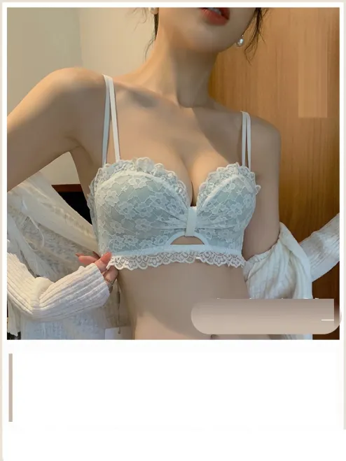 Young women's underwear small chest gathered pure desire lace bra no steel  ring adjustment type on the support flat chest special bra set