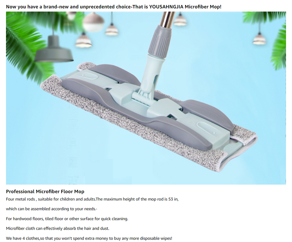 Mop 15 In Microfiber Hardwood Floor Mop 4 Washable Mop Pads Flat Mops for Wet or Dry Laminate Tile Floor Cleaning Wet Mop With Durable Extended Handle