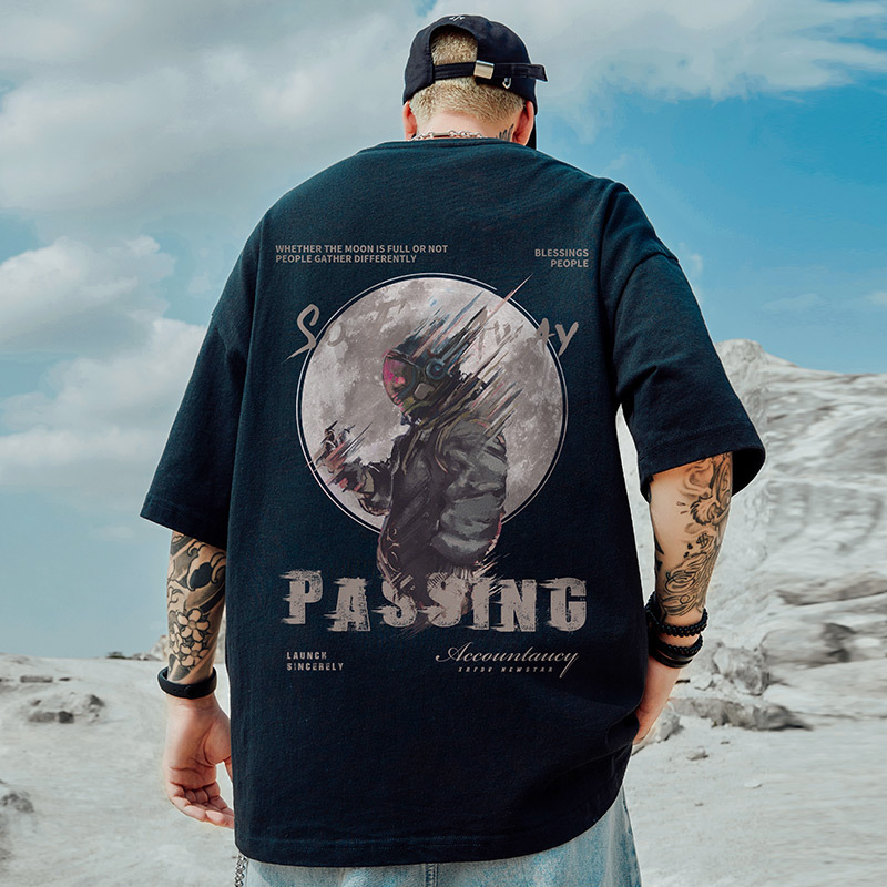 YR Men's Summer New Crewneck Print Top Loose Half-Sleeved T-Shirt