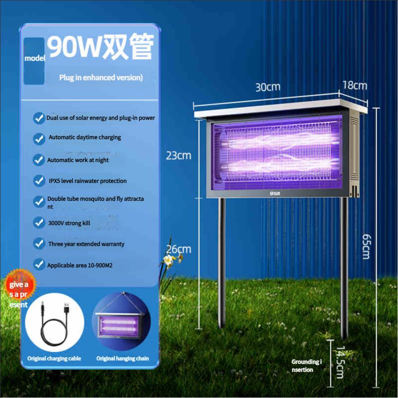 Solar-powered mosquito-killing lamp, outdoor courtyard and garden, outdoor waterproof fly-killing lamp, mosquito-repelling, camping, orchard, insect trapping and killing wonder90w