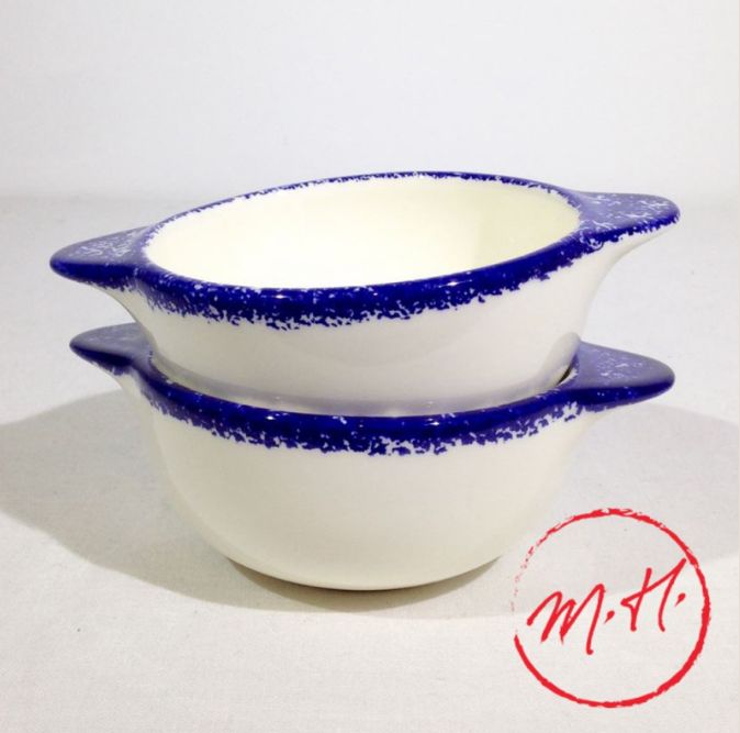 Round Blue Microwave Safe Baking Pan Porcelain Baking Pan Ceramic Baking Tray with Handles T-28