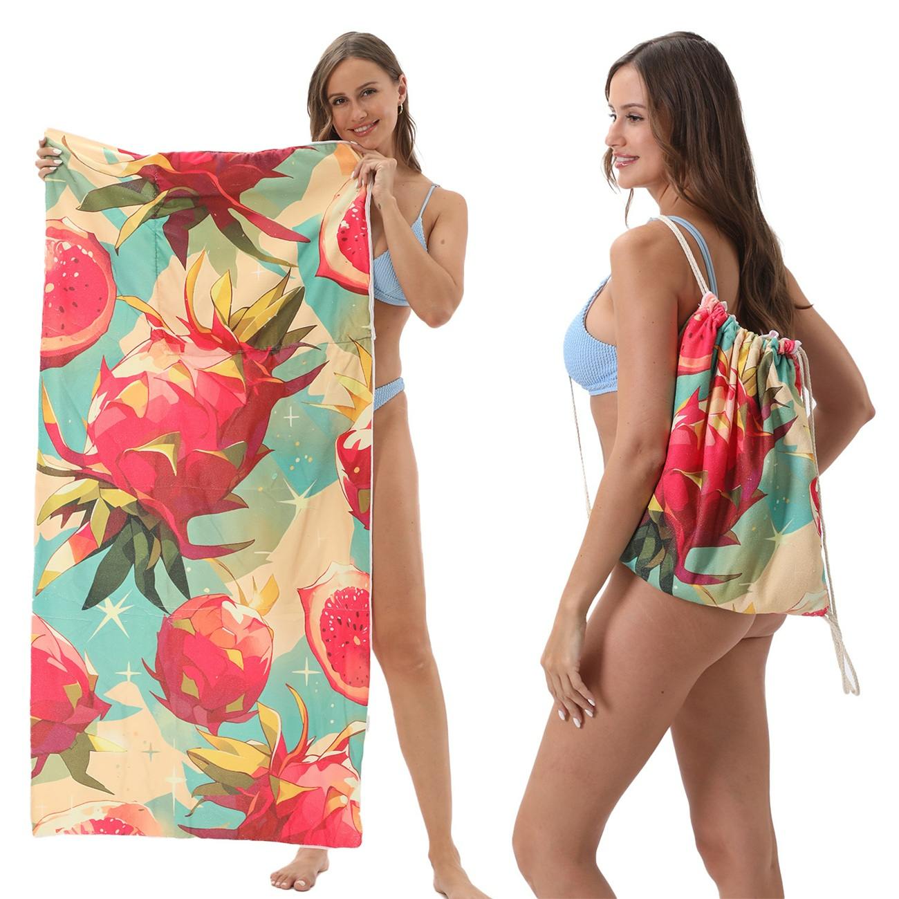 2 - in - 1 foldable beach towel, printed bath towel, all - in - one beach towel with a storage bag that can be folded and stored