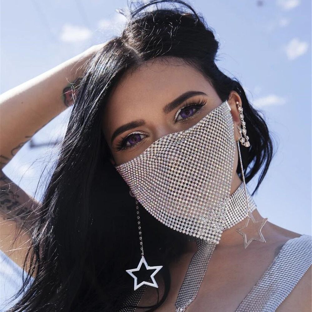 - Rhinestone Decorative Face Mask for Women, Triangle Shiny Design, Sparkly Ornament Mask Suitable for Nightclub & Party