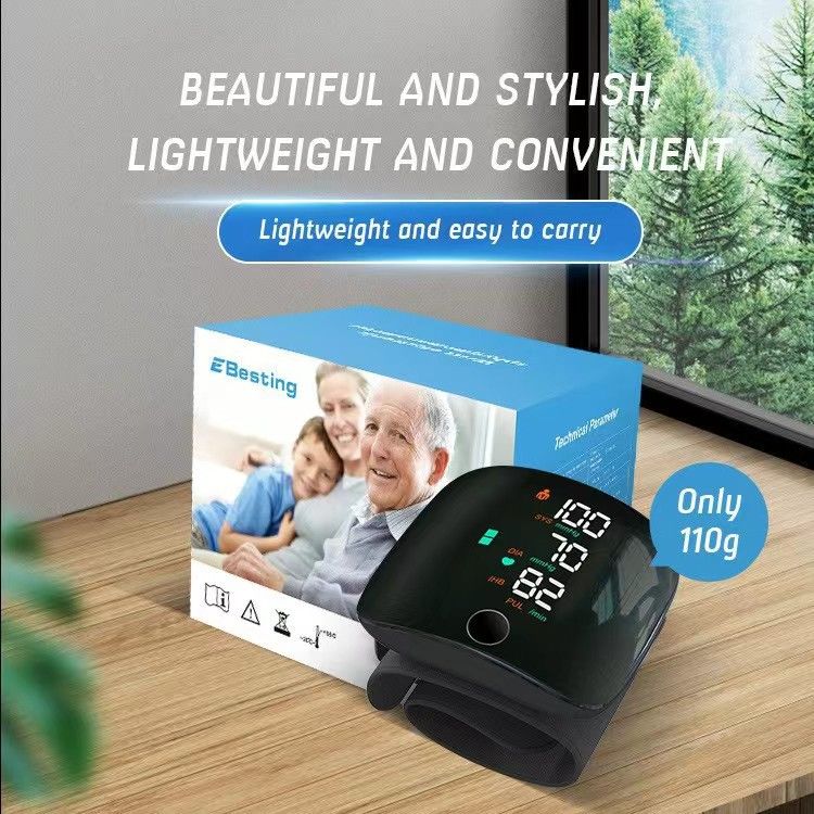 Wrist Type Electronic Blood Pressure Monitor, Fully Automatic Intelligent BP Measuring Device, Rechargeable Touch Control Blood Pressure Tester
