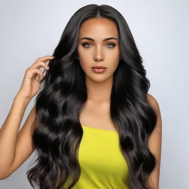 The lady has a long-style, fashionable and voluminous wavy wig. The natural wavy texture has a layered design, which gently shapes the face and highlights a gentle and elegant demeanor. The deep burgundy color is flattering and versatile, and it won't easily become dull or fade in daily use.