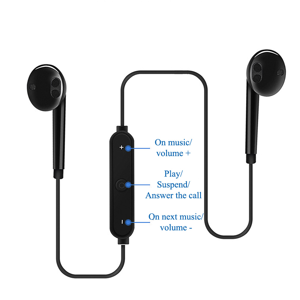S6 Wireless Bluetooth Headset Sports Headphones 3D Stereo Built-In Microphone earphone