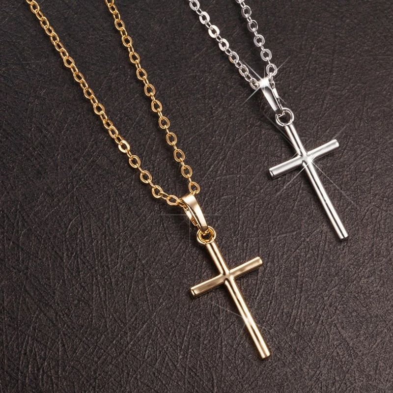 Unisex European Style CZ Cross Necklace - Alloy Rhinestone Pendant Chain, Minimalist Layered Gothic Jewelry for Men & Women