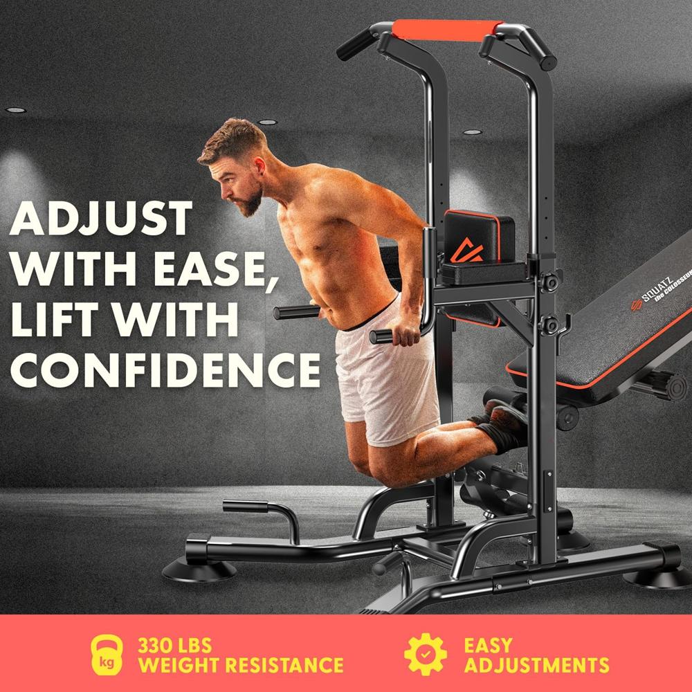 Pull-Up Workout Station with Bench - Multifunctional Gym Equipment Setup w/Pulling Bar, Sit-Up Board, Backrest, Elbow Pad, & Steel Main Frame, Great for Home Exercise and Weight Training