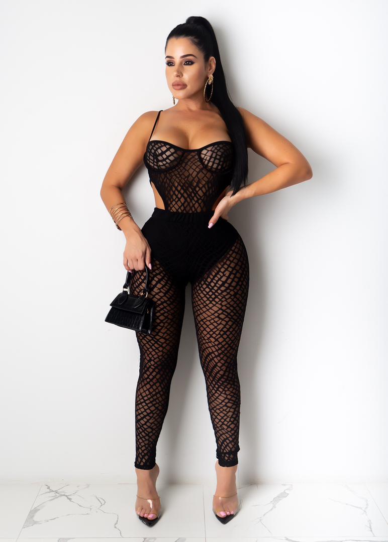 Women sexy see through net hollow out lady tight one-piece Club, private dinner, beach, lingerie jumpsuit