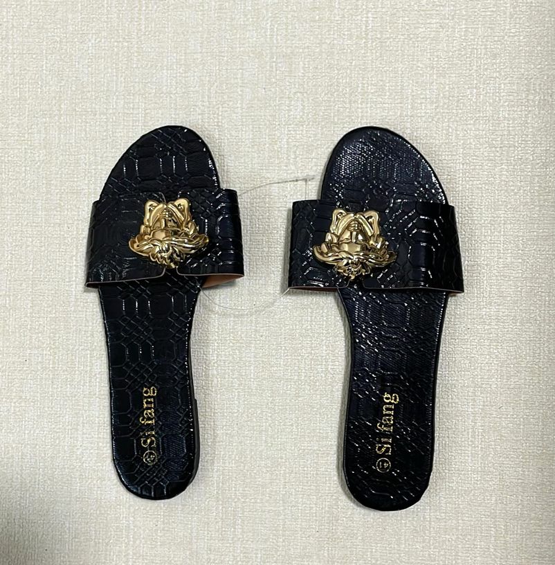 Women's luxury brand flat slip-on leather Versace crown slippers