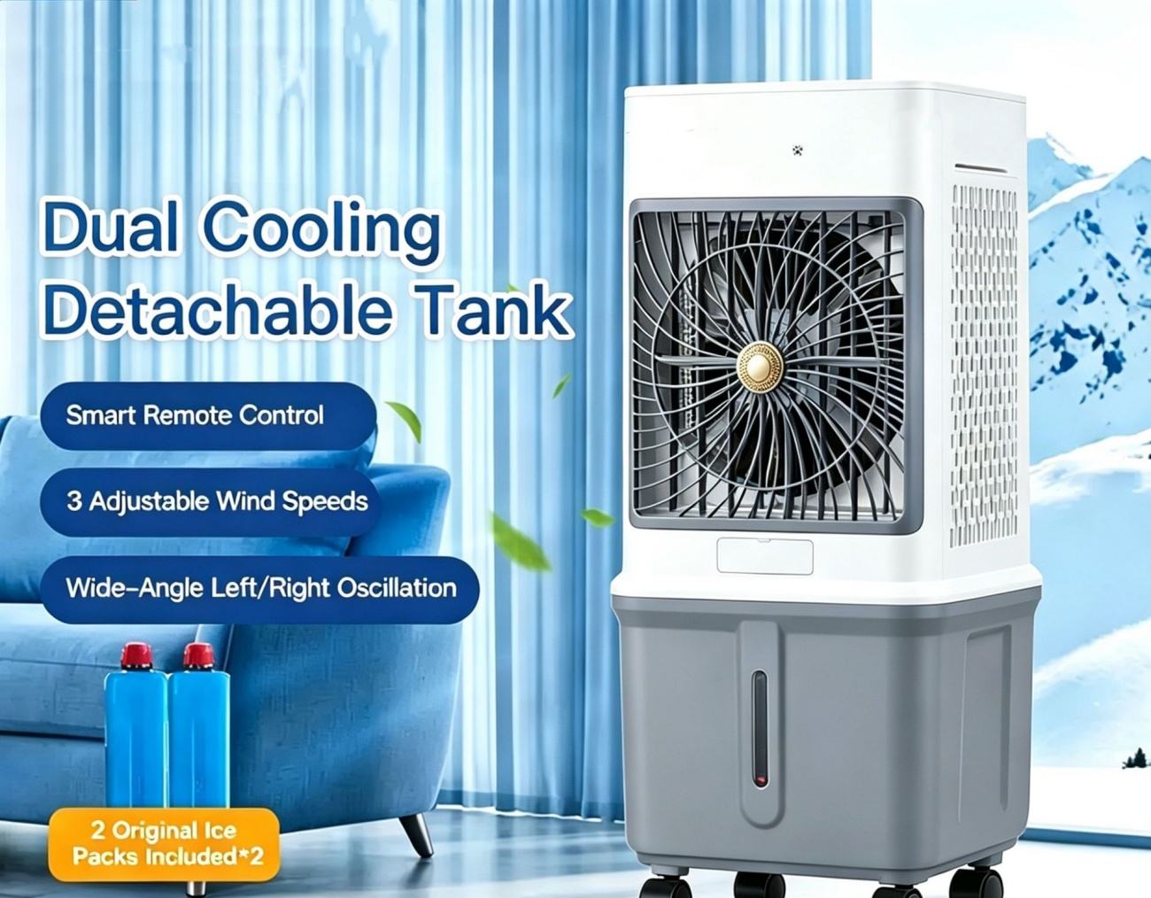  Large Split Water Cooling Air Cooler, Detachable Movable Air Conditioner Fan with Aroma Function, Remote Control Adjustable Wind Speed Water-Cooled Humidifier, Quiet Cooling Fan for Home Bedroom Commercial Shop Use