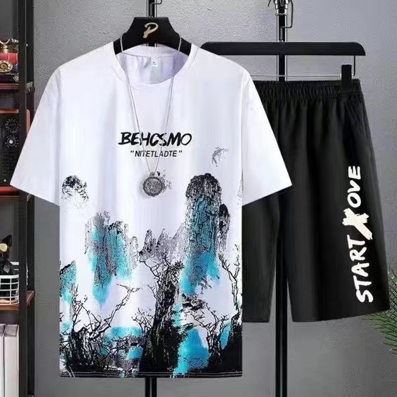 Men's Sets Summer Quick Drying Fashion tracksuit Men Ice Silk Short Sleeve 3D Printed Tshirt+sport Short Casual Jogger Suit