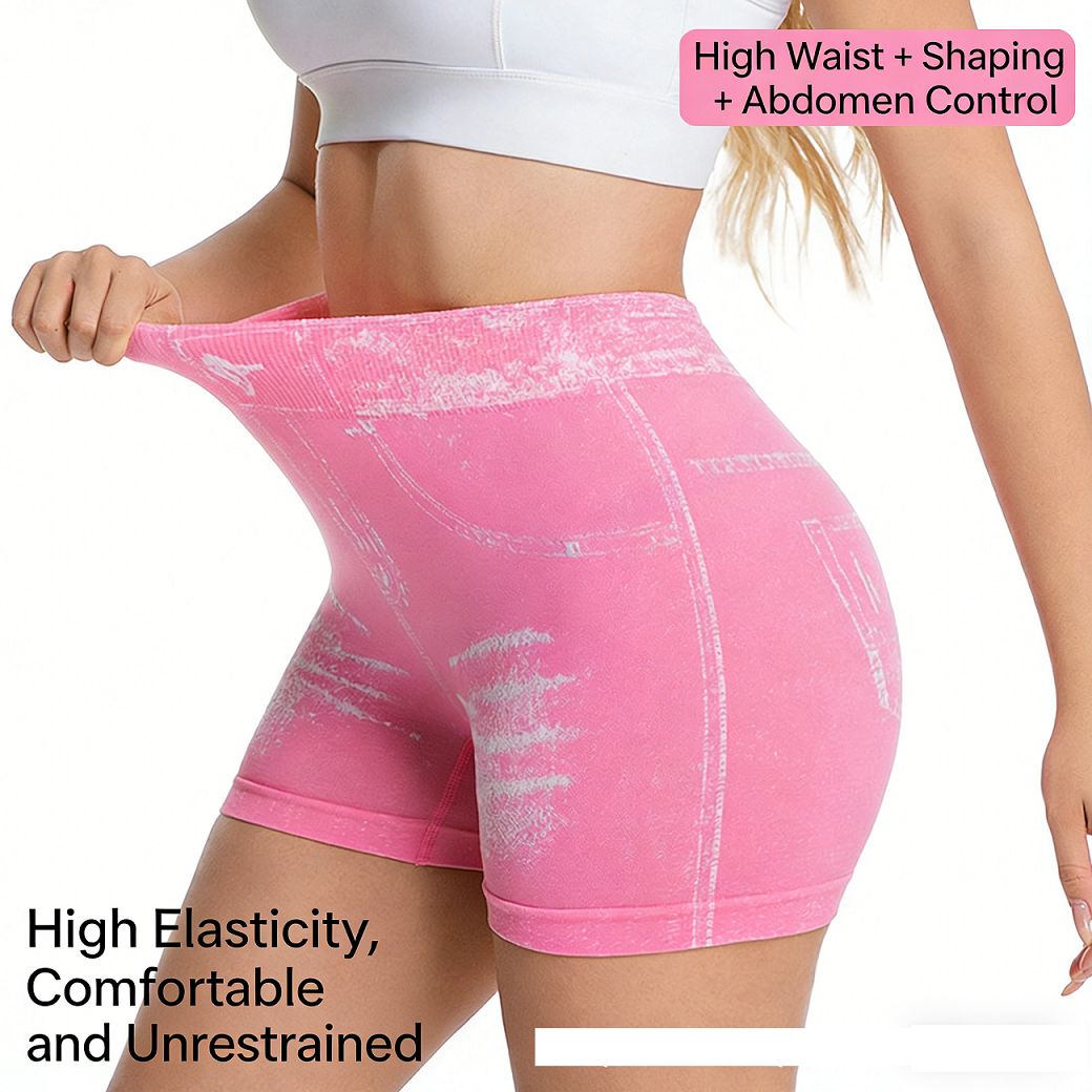 Women's Denim-Like Seamless Yoga Pants, High Waist V-Back Butt Lifting Quick Dry Tight Fitness Running Leggings