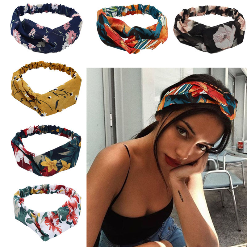 Fashion Women Girls Summer Bohemian Hair Bands Print Headbands Vintage Cross Turban Bandage Bandanas HairBands Hair Accessories