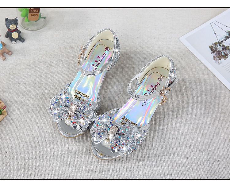 Dress Shoes Dreamy Girl's High Heels Children's Princess Sandals Bow Tie Children's Shoes Crystal Heeled Shoes