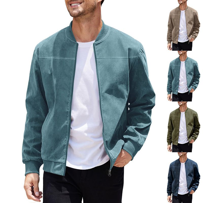 Suede Solid color men's zipper Jacket Casual vintage long sleeve cardigan coat men DF-55