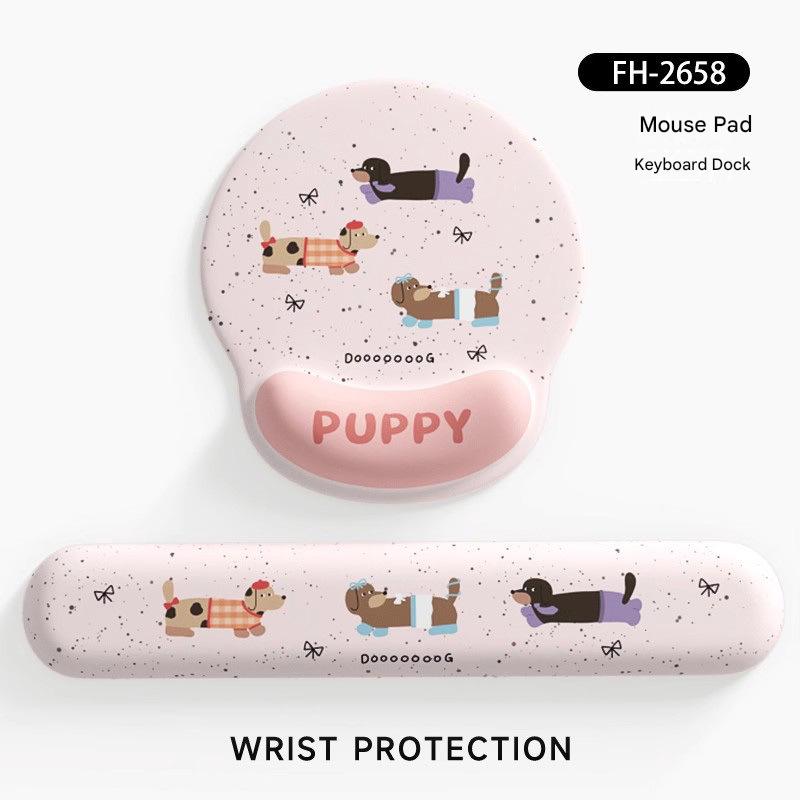 Cute Dachshund Cartoon Wrist Rest Mouse Pad, Stain Resistant Ergonomic Hand Cushion, Soft Keyboard Wrist Support Pad for Women Office Laptop Desktop Computer Typing
