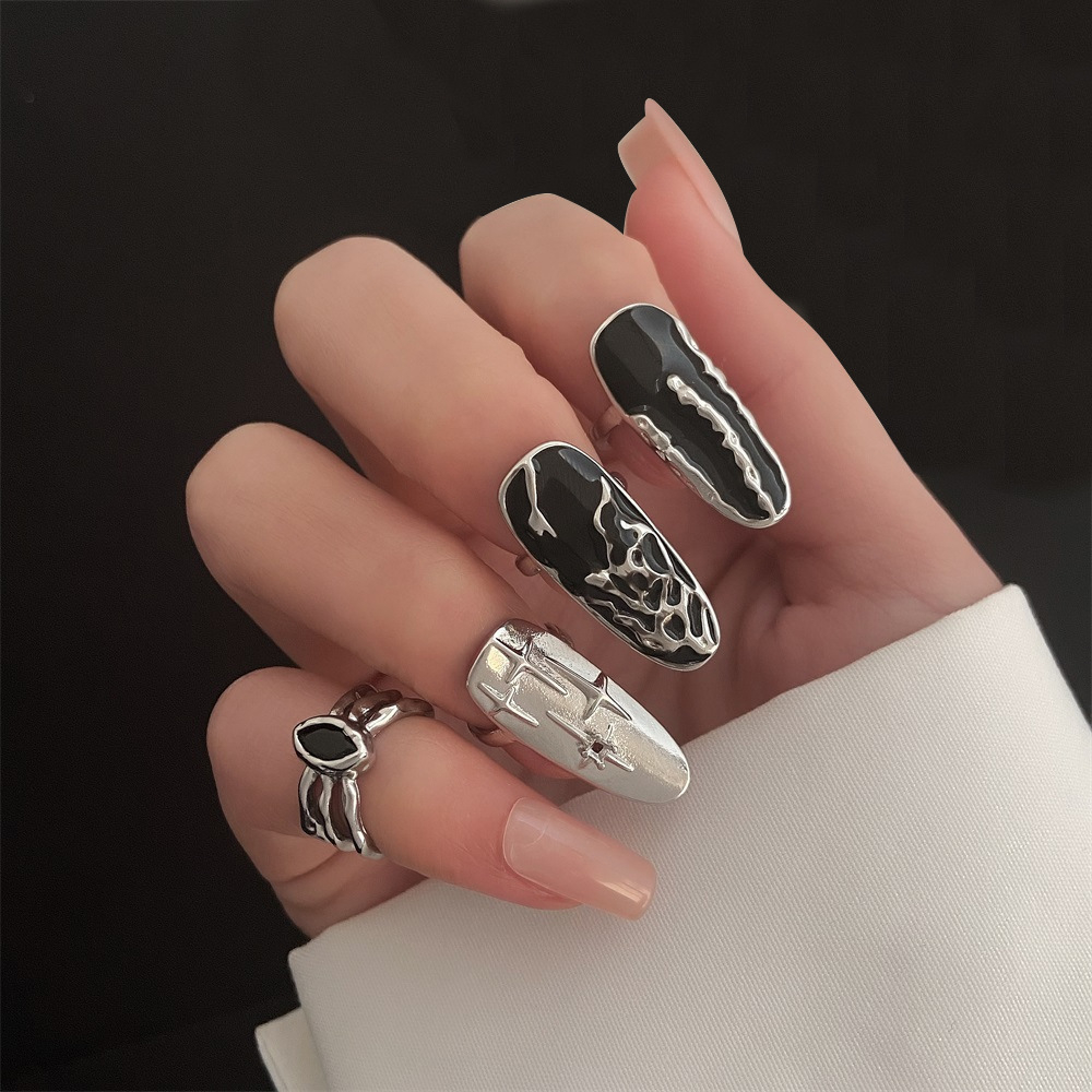 JZ-83 Women's Personality Simple Dark Fingertip Punk Ring Open Nail Ring Four Piece Set