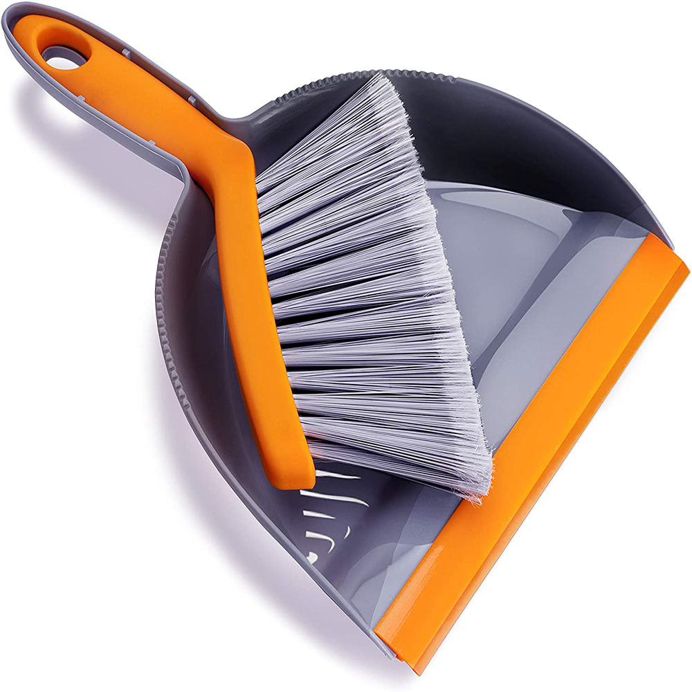 Small Dustpan with Brush Set | Good Grips | Comfortable Use, Orange & Gray, 10"