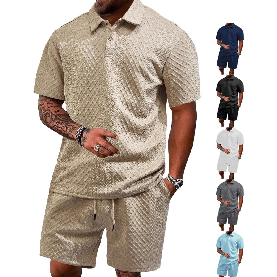 Clothing Sets Two-Piece Outfits Men's Summer New Jacquard Fabric Men's Casual Sports Thin Edition Polo Shirt Short Sleeve Set