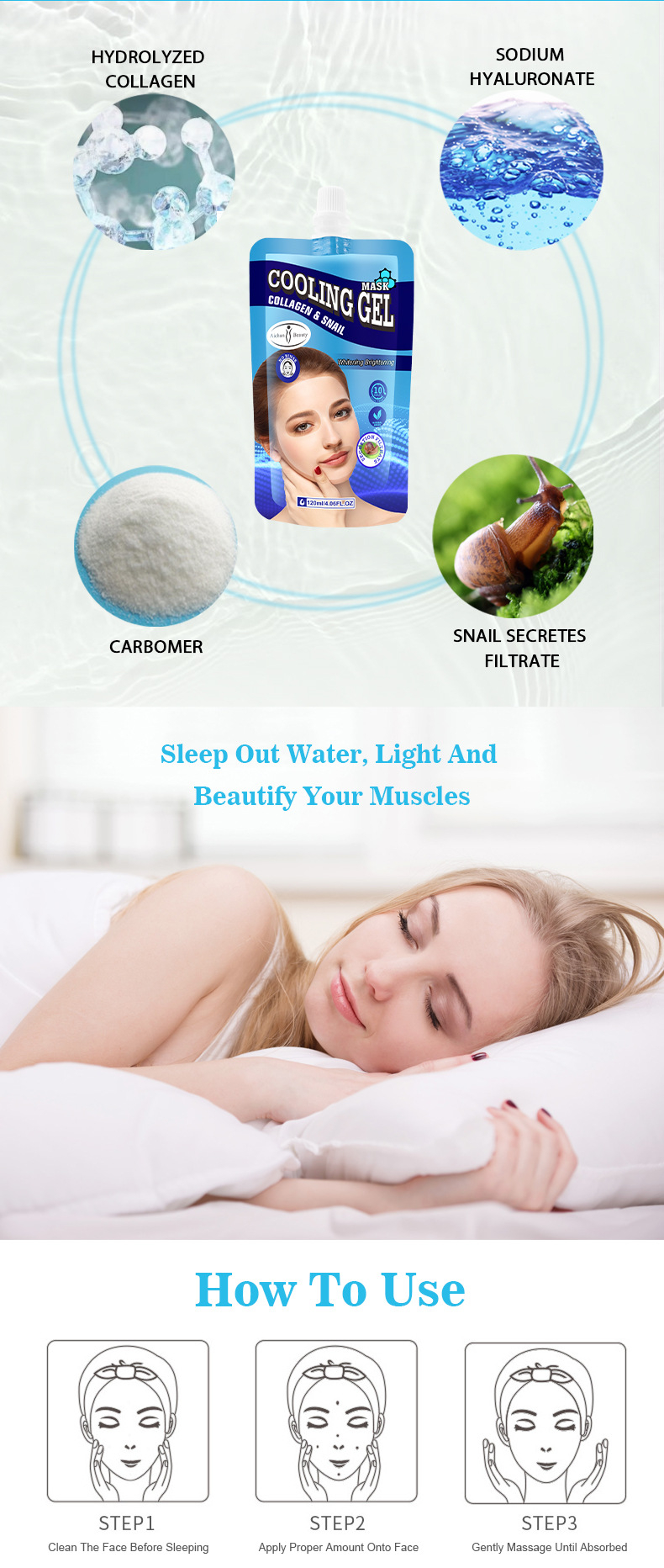 Collage & snail sleep mask cooling gel mask moisturizing brightening for all skin types