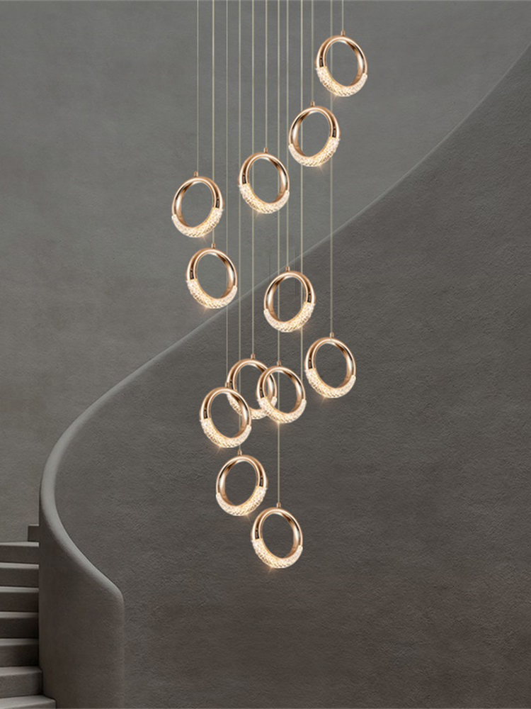 OUFULA Pendant Light Modern LED Creative Lamp Fixtures Round Ring Decorative for Home Stairs Aisle