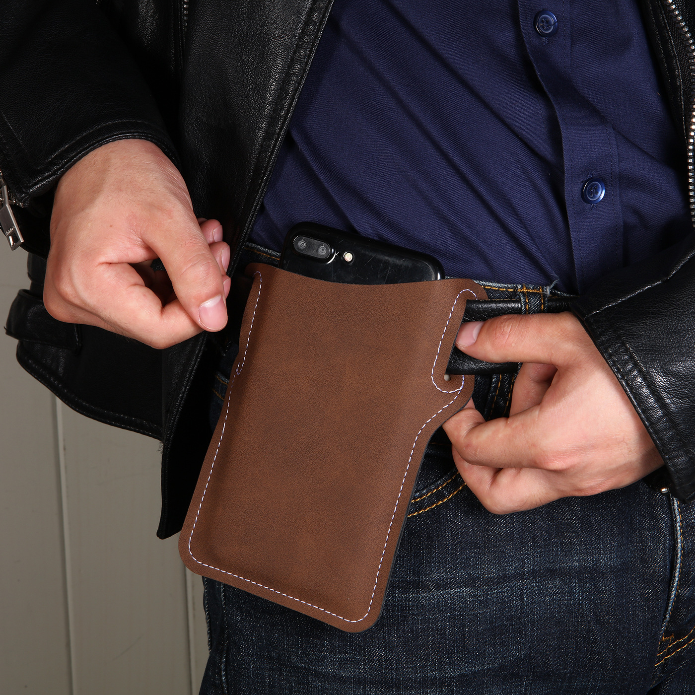 Men Cellphone Loop Holster Case Belt Waist Bag Props PU Leather Purse Phone Wallet