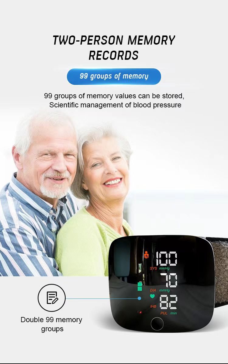 Wrist Type Electronic Blood Pressure Monitor, Fully Automatic Intelligent BP Measuring Device, Rechargeable Touch Control Blood Pressure Tester
