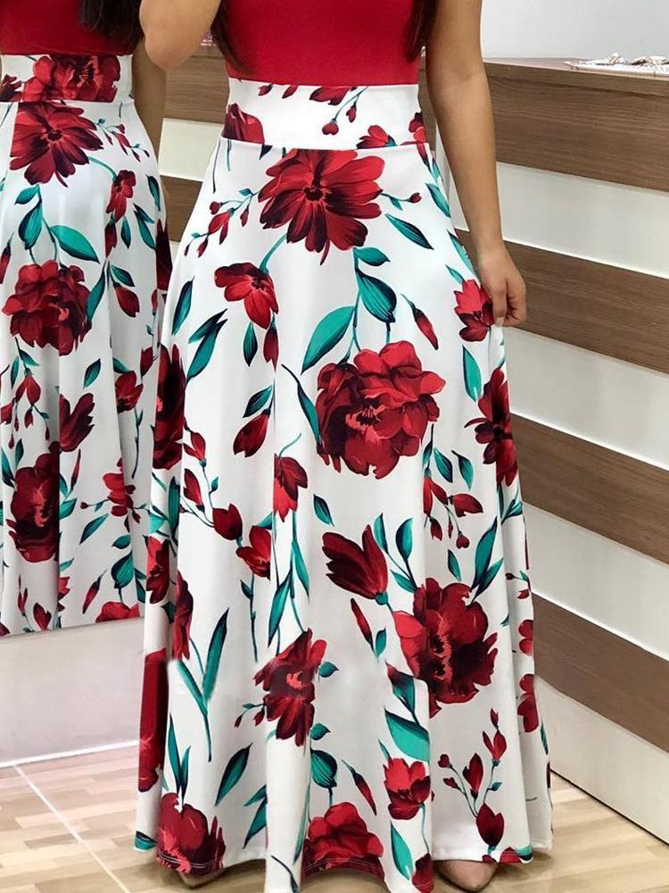 Ladies Dress one-piece Printed skirt longuette Slim Milk Silk Dress Elastic Short Sleeves Women's Clothes