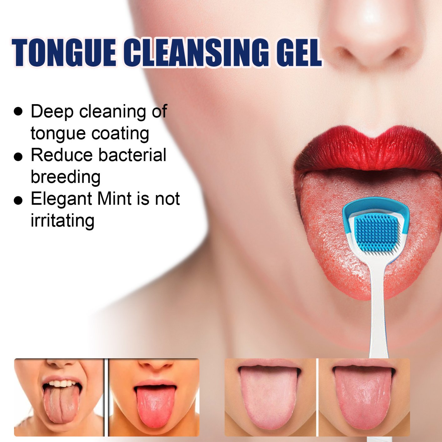 Tongue Scraper Precise Cleaning Brush Kit, Tongue Cleaning Gel Tongue Brush Easy To Use Tongue Scrubber for Men Women, 1 Pc Tongue Cleaning Gel and 1 Pc Tongue Brush