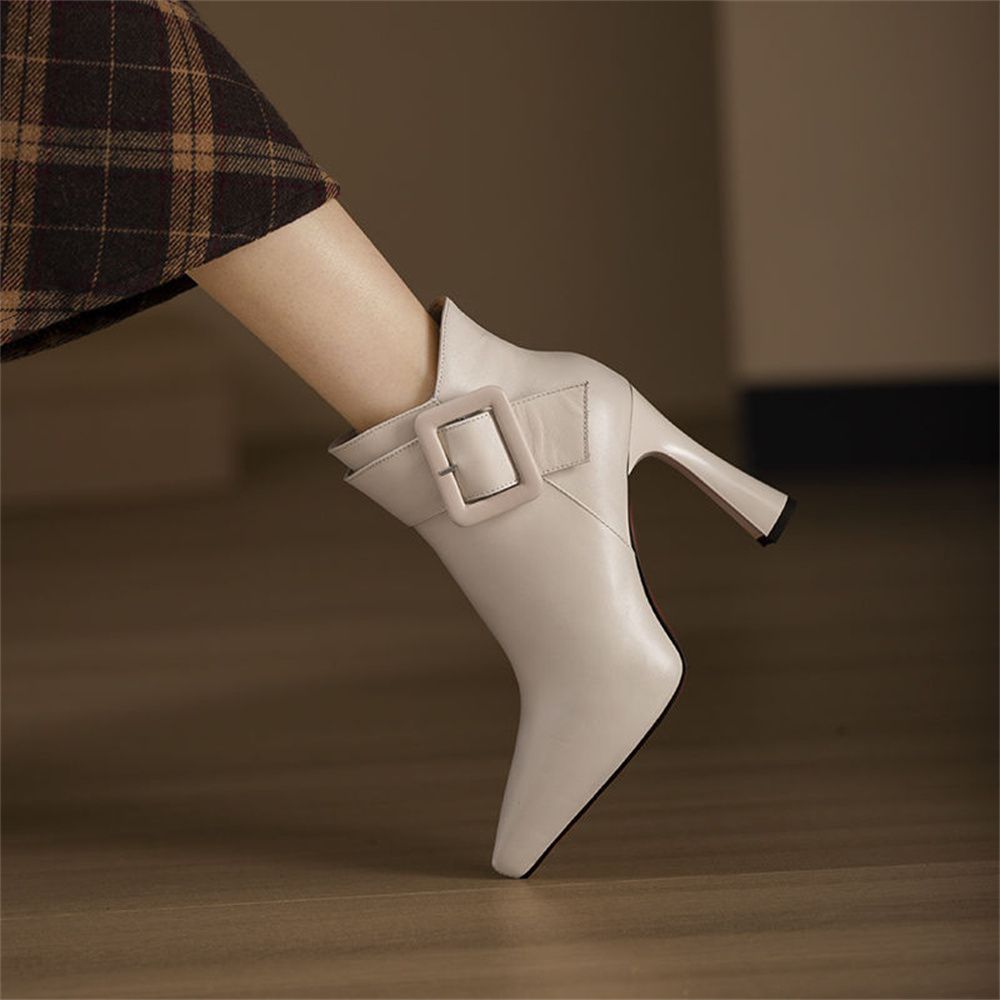 2024 new Korean sexy pointy fashion boots women's side zipper stiletto high heel belt buckle short boots A120