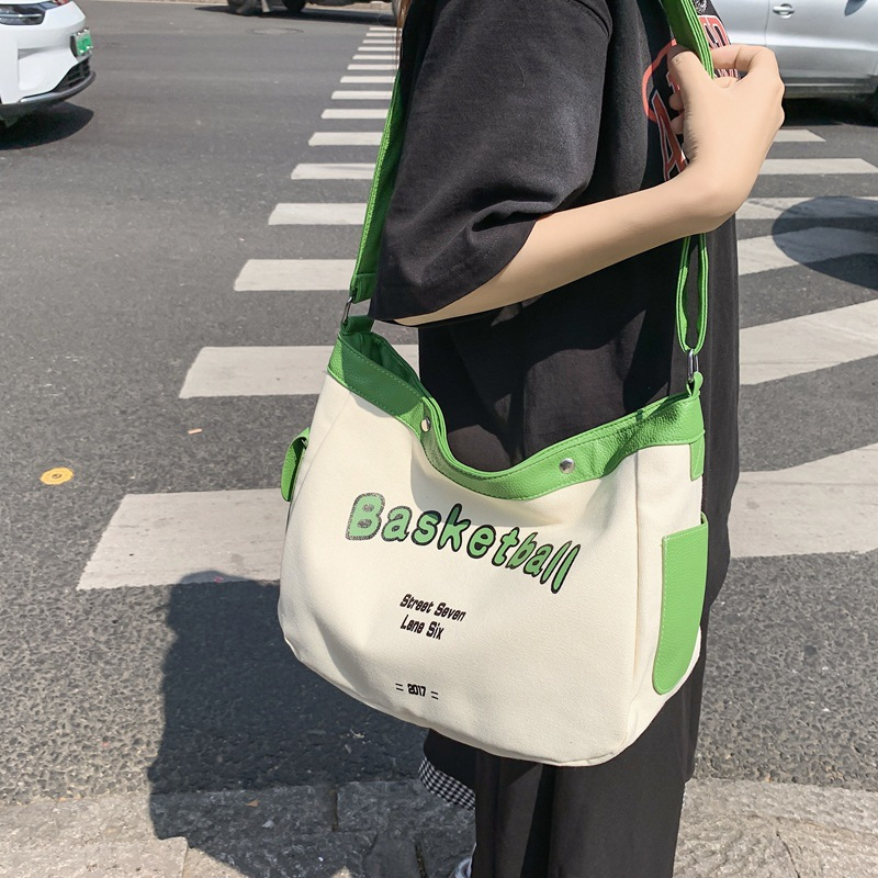 7J248115 Women's Summer New Niche Color Blocking Large Capacity Crossbody Bag Adjustable Shoulder Strap Letter Canvas Bag