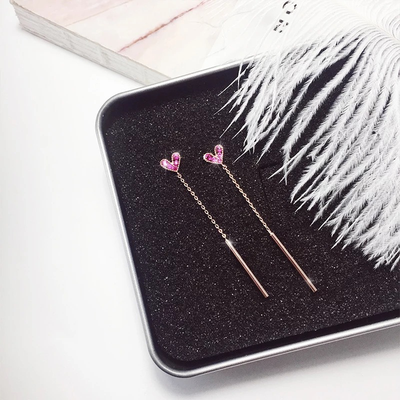 M178 Women's Simple Pink Love Heart Set Diamond Earrings Jewelry Gift