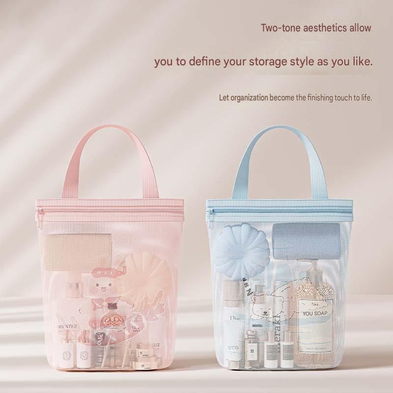 Portable Multi-functional Wash Bag, Large Capacity Mesh Shower Handheld Storage Pouch, Travel Cosmetic Organizer Bag for Swimming Bath Daily Toiletry Storage
