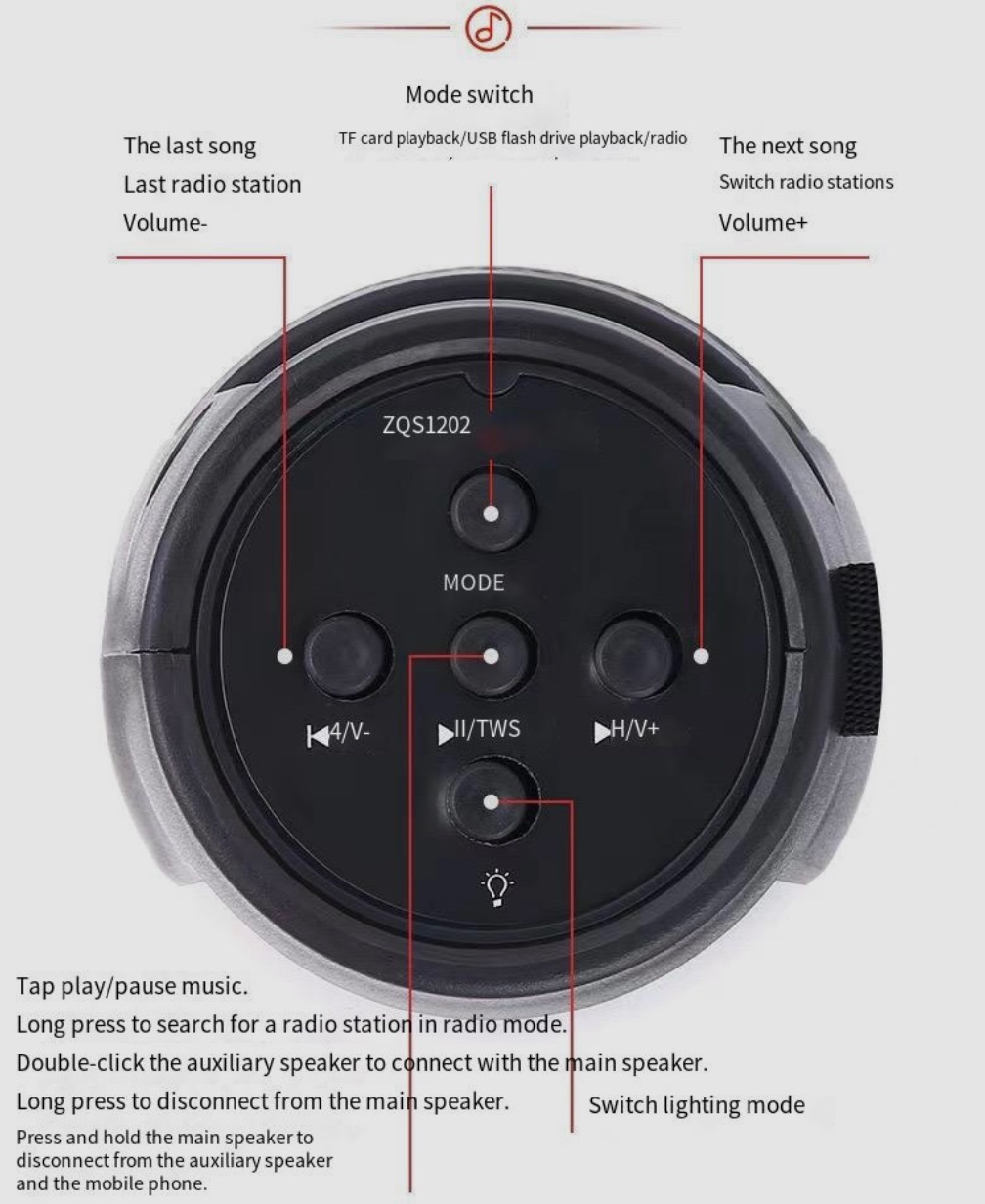 MusicMan Portable Bluetooth Speaker with RGB Disco Lights, In-car stereo system FM Radio, USB and MicroSD Playback,1500mAh Battery, Built-in Microphone & AUX Input - Wireless Party Speaker  