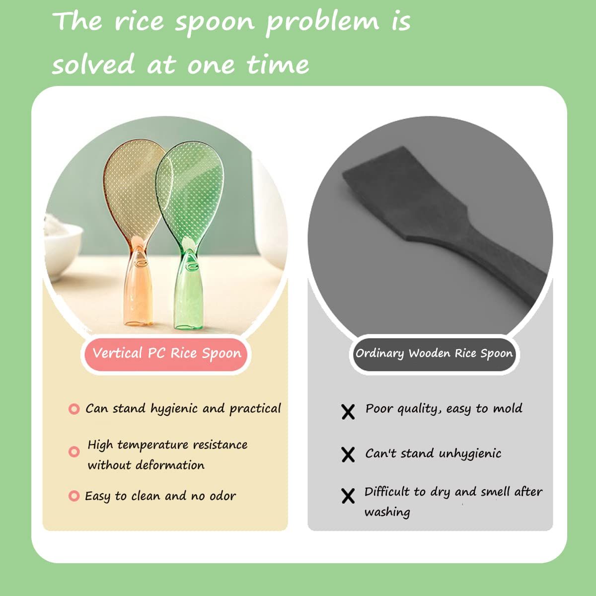 Rice Paddle,Non Stick Rice Paddle,Transparent Standing Rice Spatula with Non Stick Rice Spoon,Non-Stick and Easy to Clean Standing Rice Spoon