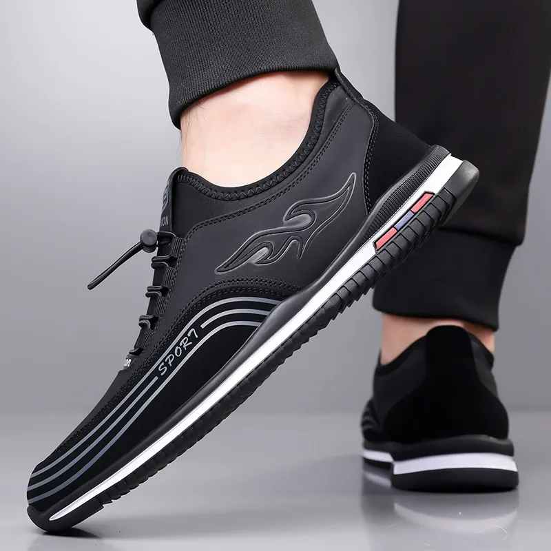 Men's Casual Leather Slip-on Sneakers, Comfortable Non-slip Walking Shoes, Breathable Daily Sports Shoes, Blue/Black, EU 39-44