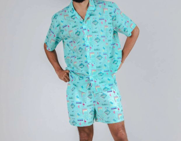 Jack & Jones Luxury Men's Summer Tropical Floral Printed Design Beach Wear Short Sleeve Shirt Top and Down