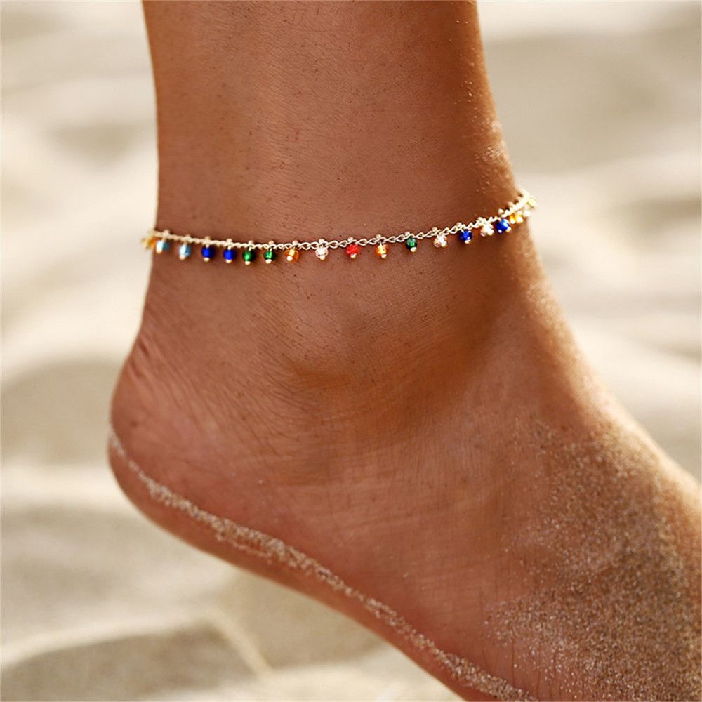AK21Y0014 Summer Boho Beach Jewelry Anklet Handmade Women Gold Plated Colorful Beaded Anklets