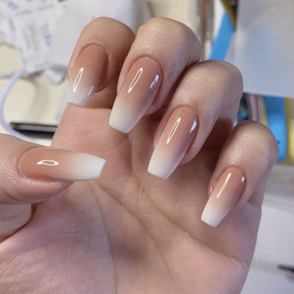 Fashion 24pcs French Nails Simple Gradiant Warm Coffee Style Fake Nails Acrylic fake Full Tips False press on nail